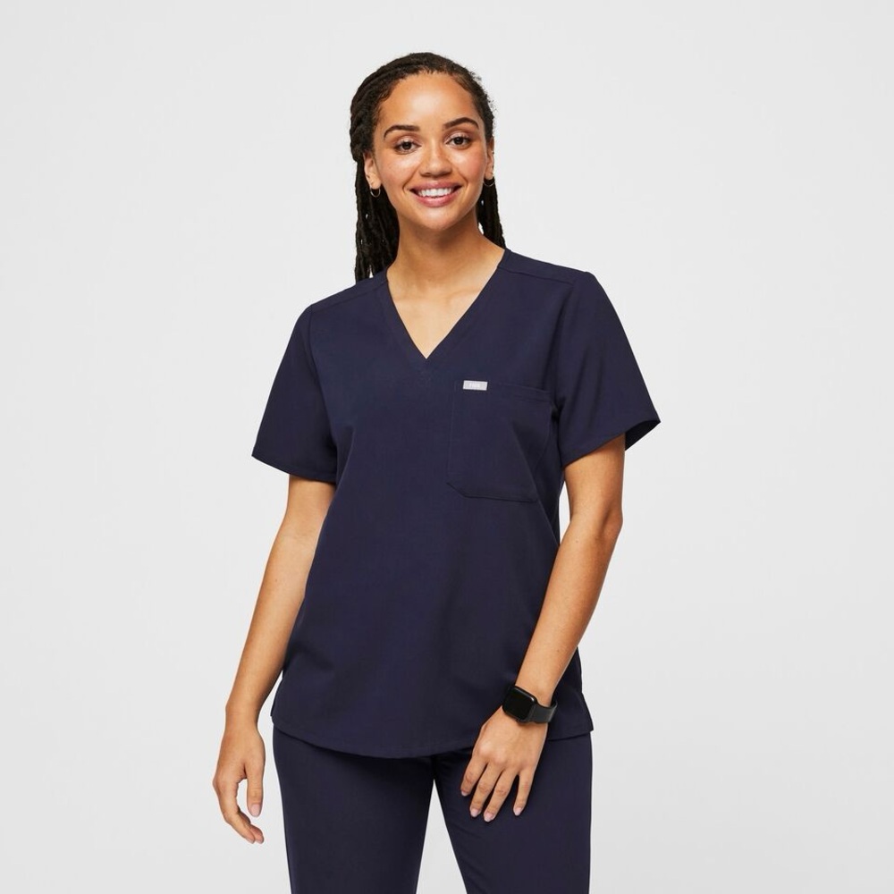 Figs Navy Blue Catarina V-Neck One-Pocket Scrub Top Medium